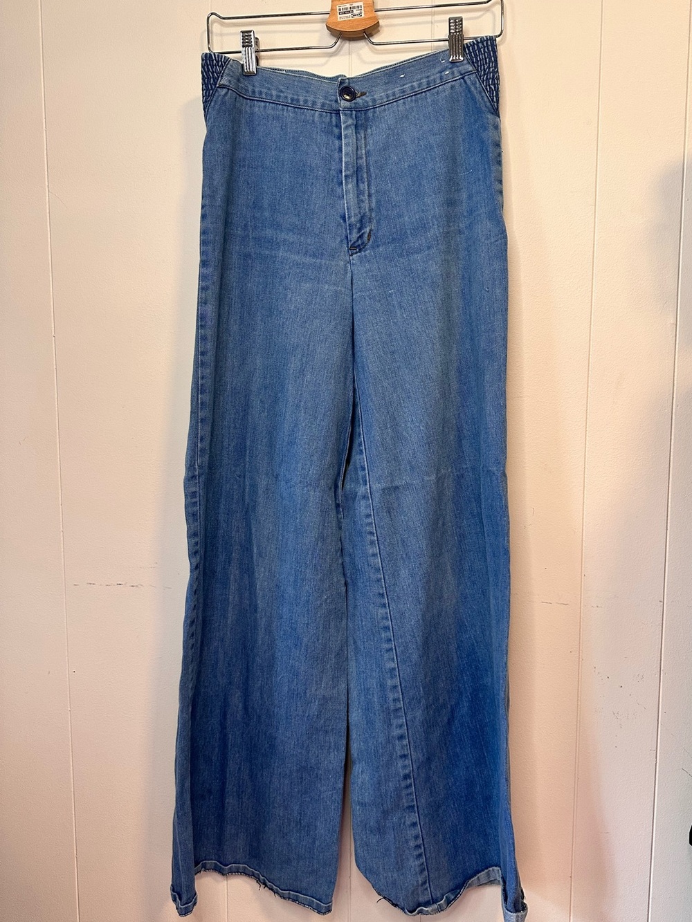 Vintage 70s Viceroy High Rise Wide Leg Bell Bottoms Denim Jeans | Elastic Waist